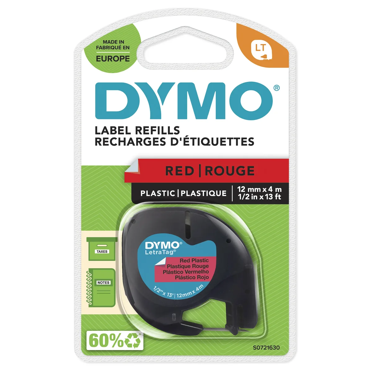Tape LetraTag plastic 12mmx4m red