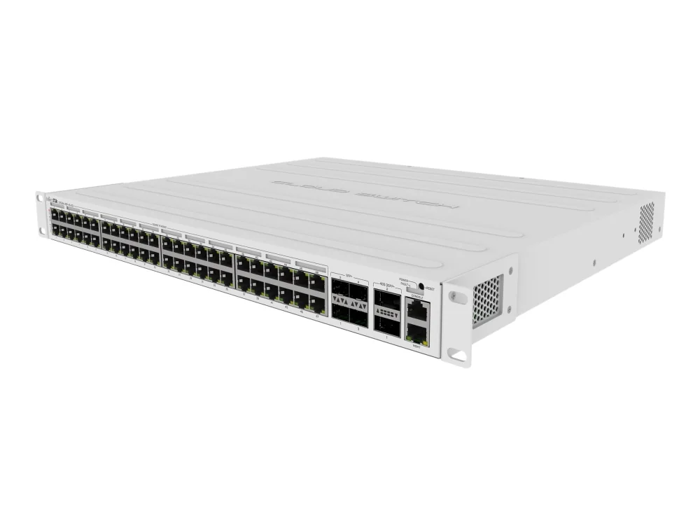 MikroTik CRS354-48P-4S+2Q+RM - Kytkin - L3 - 48 x 10/100/1000 (PoE+) + 4 x 10 Gigabit SFP+ + 2 x 40 Gigabit QSFP+ - työpöytä, monterbar på stativ - PoE+ (700 W)