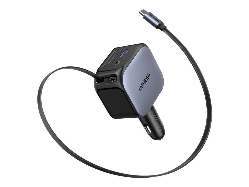 Ugreen UGREEN Nexode EC604 145W nopea autolaturi 1x USB-A 1x USB-C 1x pidennettävä USB-C kaapeli (70cm)