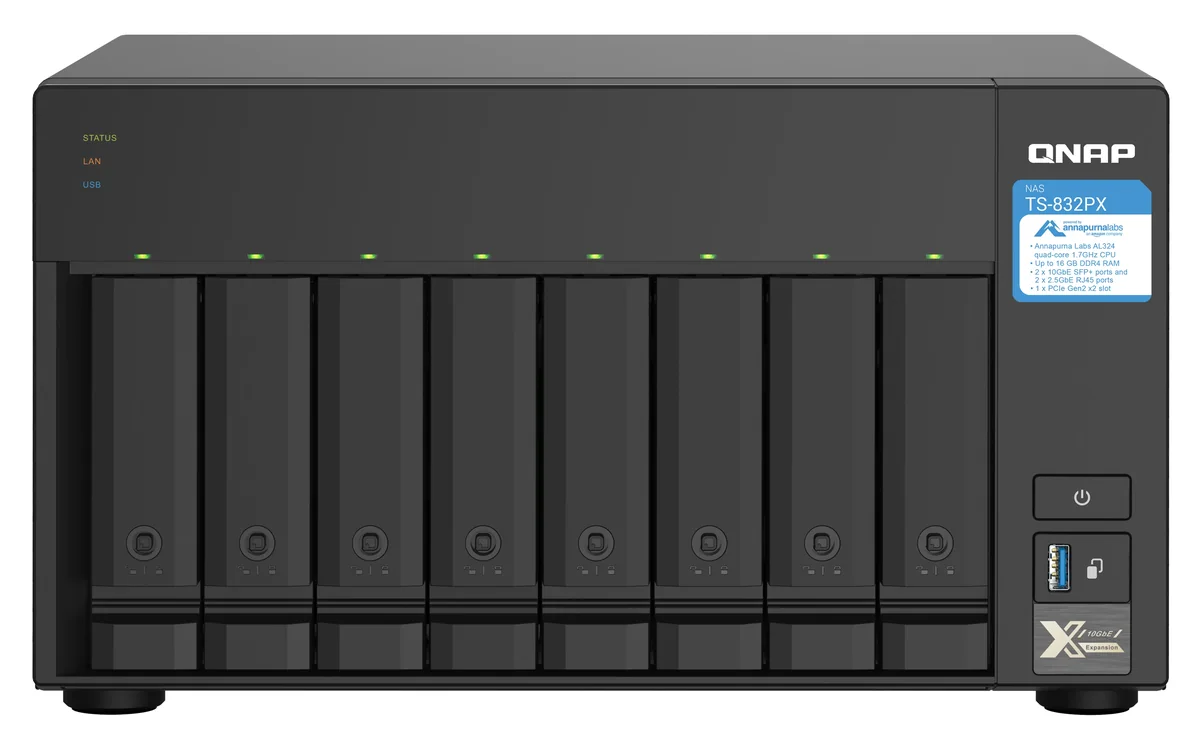 QNAP TS-832PX-4G - NAS-palvelin, Alumiini, Musta