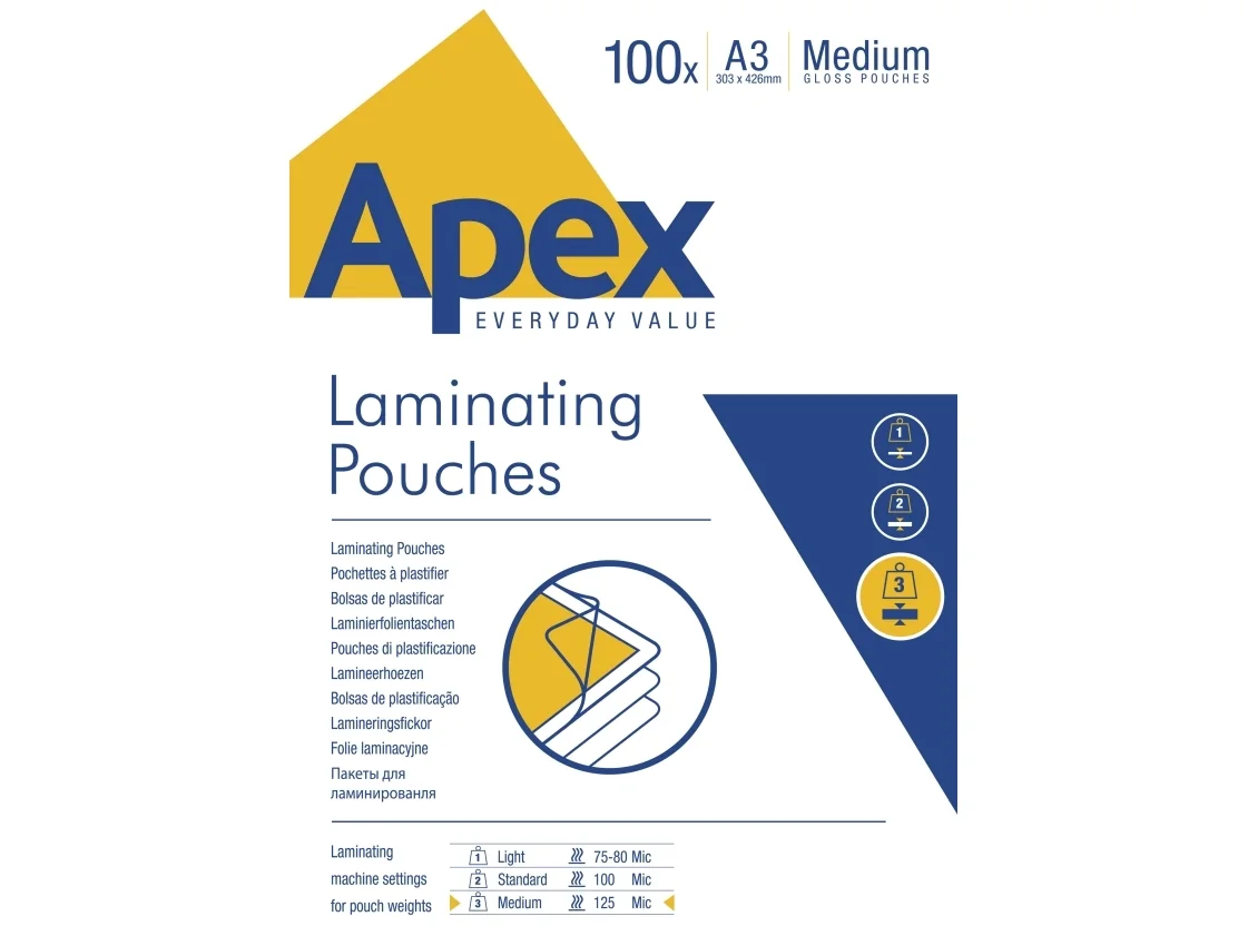 Laminointitaskut Apex A3 (297 x 420 mm) 125 mikronia - (100 kpl)