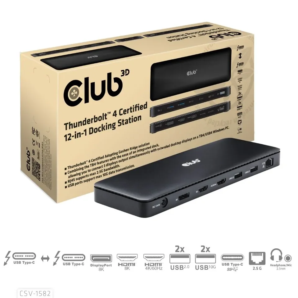 Club 3D Thunderbolt 4 12-in-1 -telakka, Musta