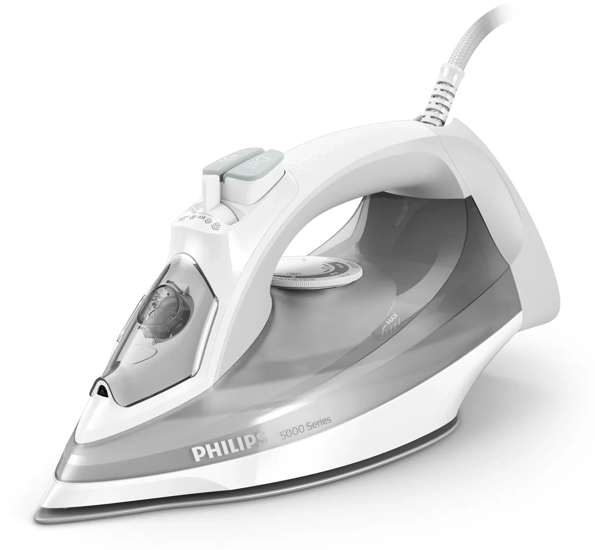 Philips 5000 series DST5010/10 Höyrysilitysrauta, Höyrysilitysrauta, SteamGlide Plus -pohjalevy, 2 m, 160 g/min, Harmaa, Valkoinen, 40 g/min