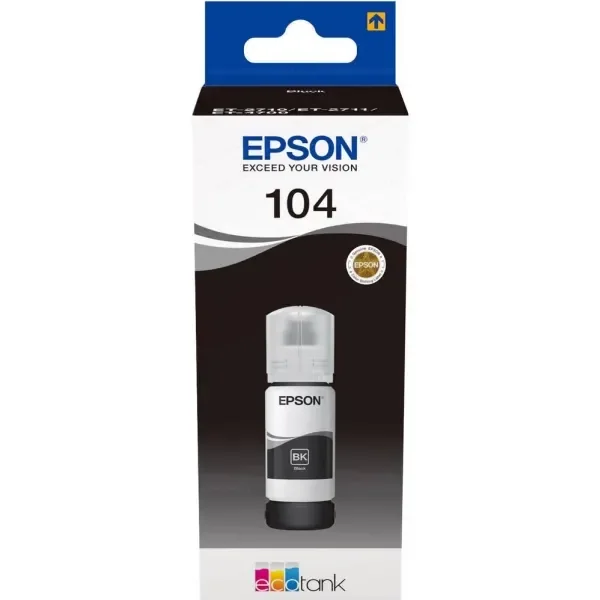 Epson 104 EcoTank Black ink bottle (WE), Alkuperäinen, Musta, Epson, EcoTank ET-4700 EcoTank ET-2726 EcoTank ET-2720 EcoTank ET-2715 EcoTank ET-2714 EcoTank ET-2712..., 65 ml, Mustesuihku
