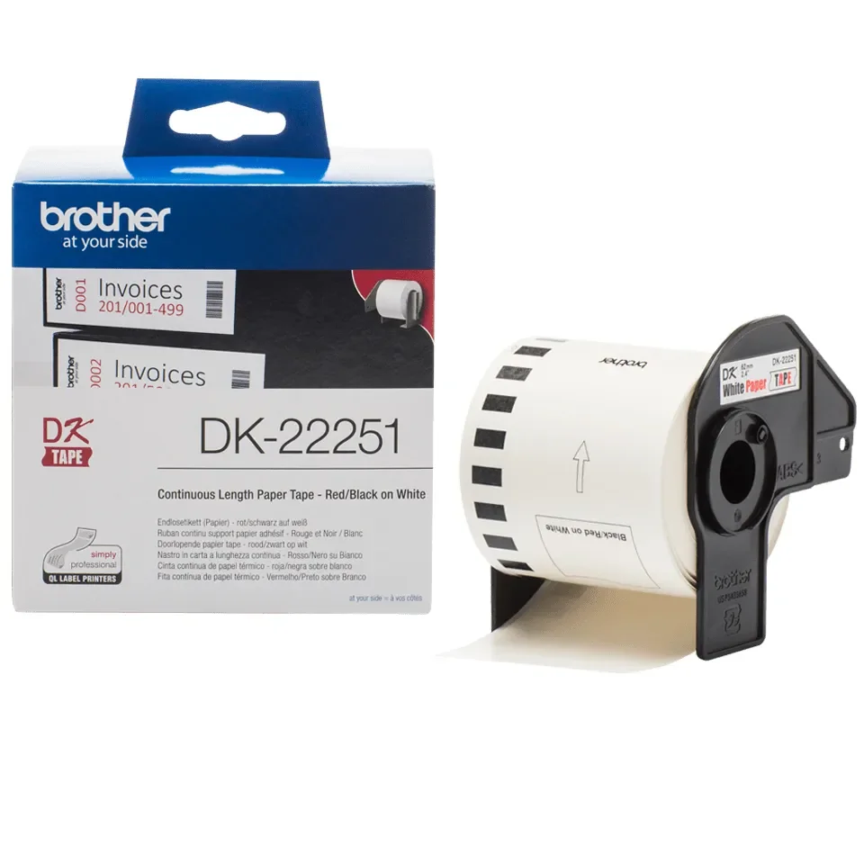 Brother DK-22251, Musta ja punainen valkoisella, DK, Musta, Sininen, Valkoinen, Lämpösiirto, Kiina, 5 vuosi/vuosia