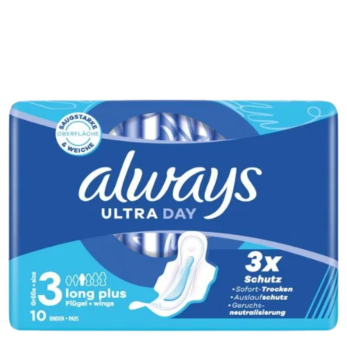 Always Ultra Day Long Plus Size 3 Terveyssiteet Siivekkeillä - 10 kpl