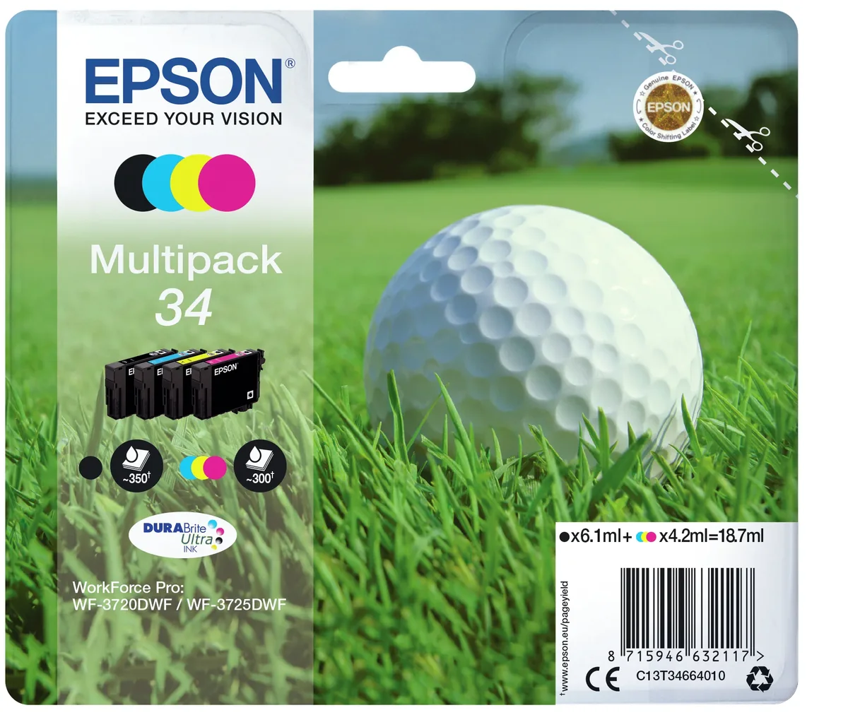EPSON T3466 -mustekasettipakkaus, monivärinen, 4 kpl