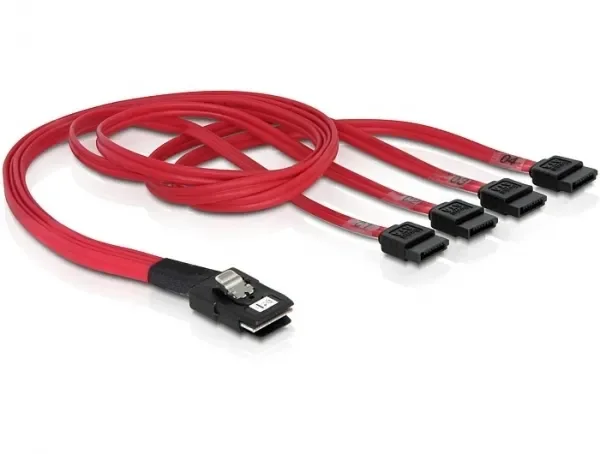 DeLOCK Cable mini SAS 36pin to 4x SATA, Punainen, 0,5 m, SAS 36pin/4xSATA 7pin