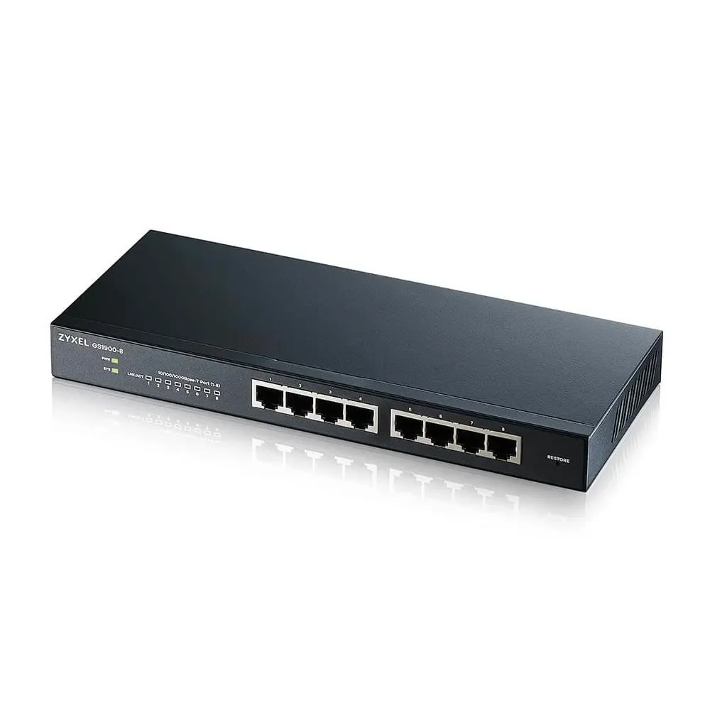 ZyXEL GS1900-8-EU0102F - 8-porttinen hallittava Gigabit L2 -älykytkin, musta