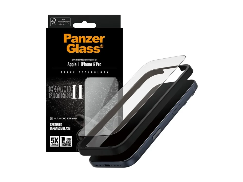 PanzerGlass Ceramic II Screen Protector iPhone 17 Pro | Ultra-Wide Fit w. EasyAligner