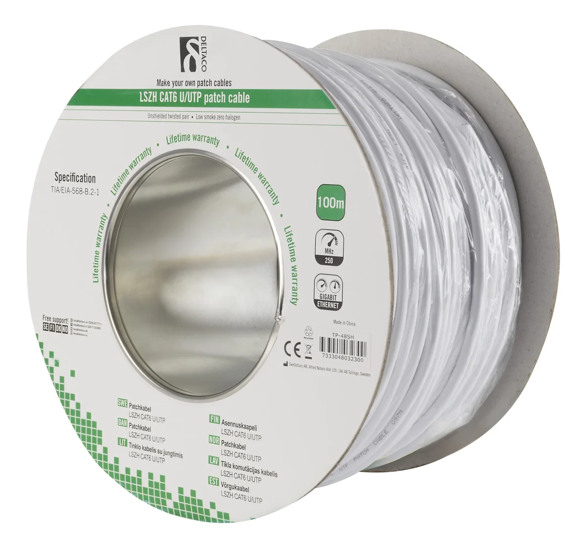 Deltaco Tp-48sh Ei Cat 6 100m Valkoinen