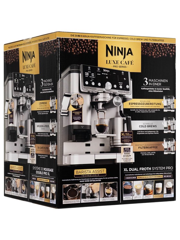 Ninja ES701EU, Espressokone, 2 L, Kahvipavut, Kahvikapseli, Jauhettu kahvi, Sisäänrakennettu jauhin, 1650 W, musta, Ruostumaton teräs