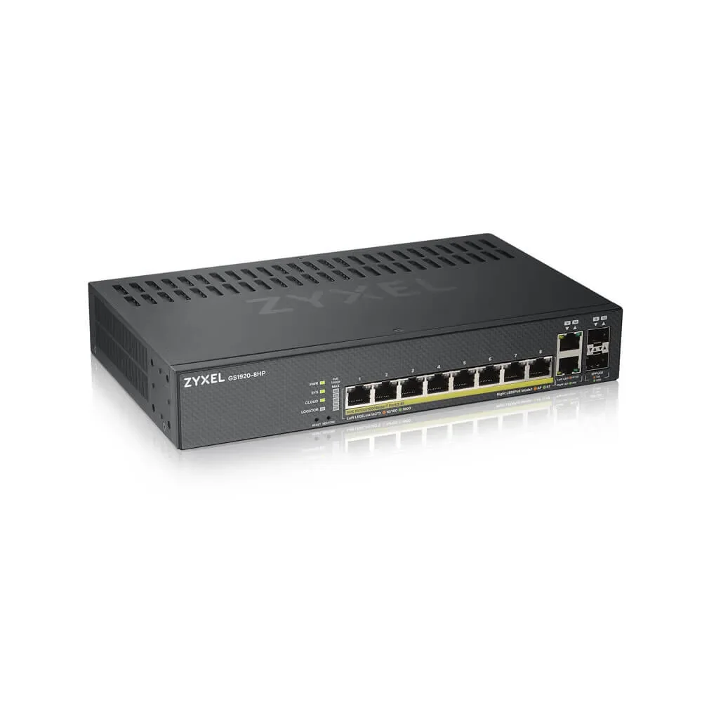 Zyxel GS1920-8HPV2, Hallittu, Gigabit Ethernet (10/100/1000), Power over Ethernet -tuki, Seinäkiinnitteinen
