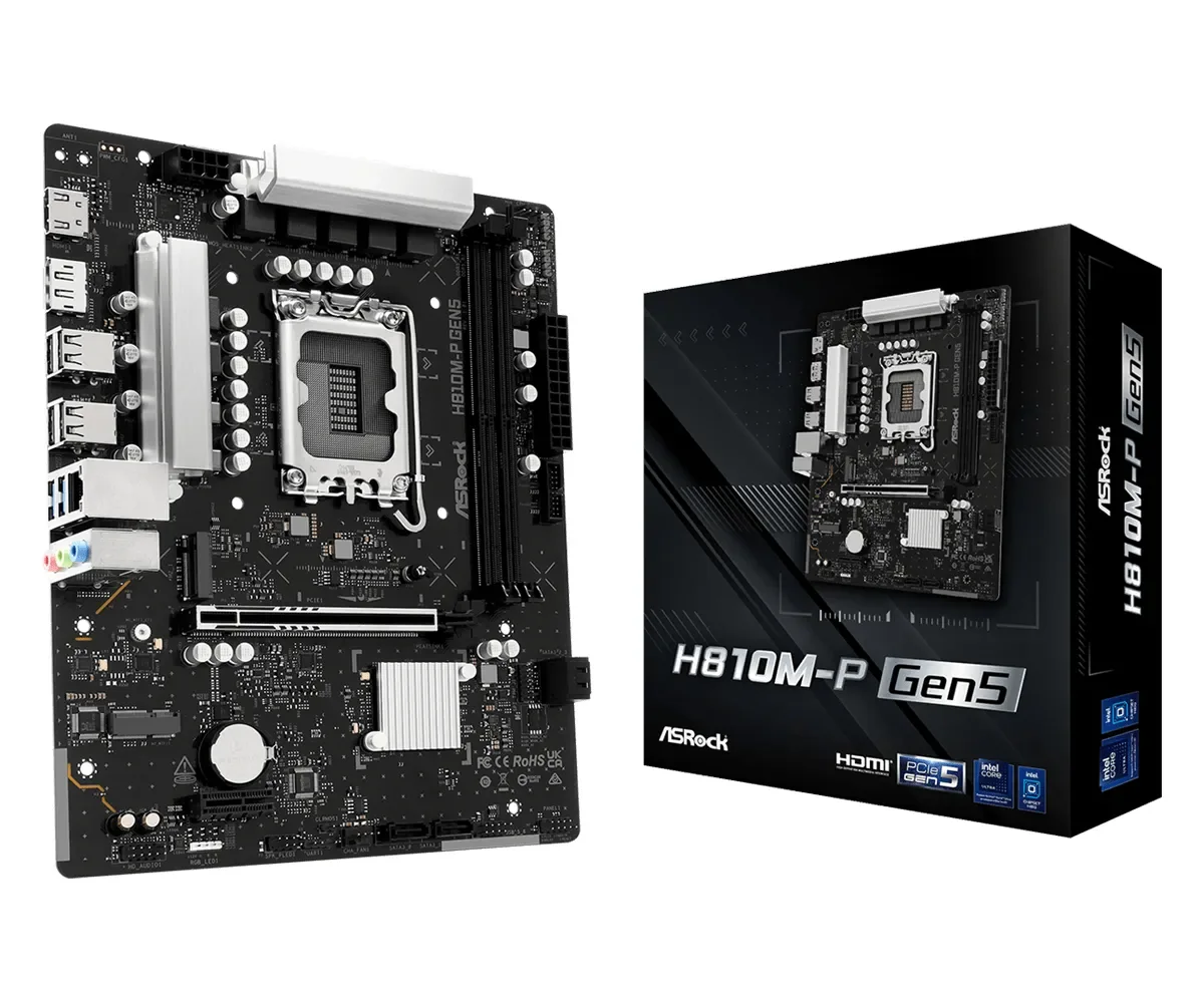 ASRock H810M-P Gen5 Emolevy - Intel H810 - Intel LGA1851 - DDR5 RAM - Micro-ATX