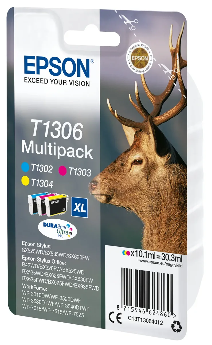 Epson T1306XL -mustekasettipakkaus, 10.1 ml, syaani/magenta/keltainen, 3 kpl