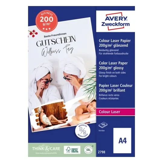 Avery 2798Z, Kiilto, 200 g/m², A4, Valkoinen, 100 arkkia, 310 mm