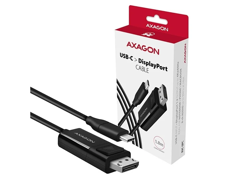 AXAGON RVC-DPC USB-C-DisplayPort-kaapeli, 1,8 m, 4K/60Hz - musta