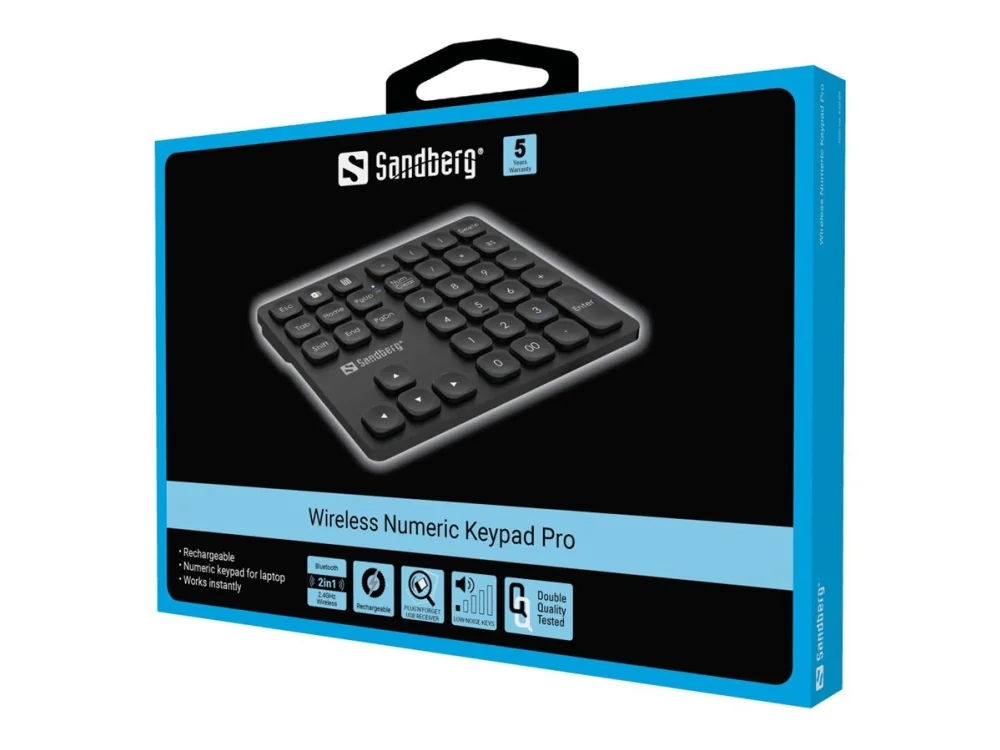 Sandberg Wireless Numeric Keypad Pro, Langallinen & langaton, Langaton RF + USB, Kalvokytkin, Musta