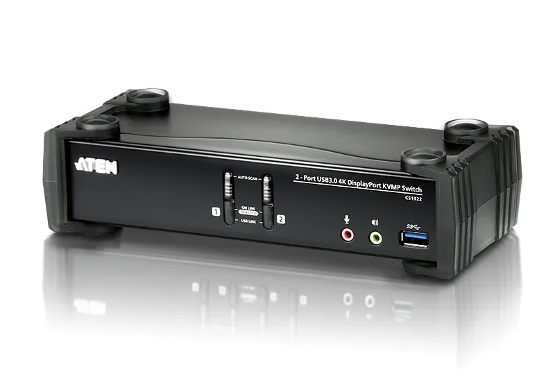 2-port KVMP-kytkin, USB 3.1 Gen 1, 4K, DP 1.2, välittää äänen