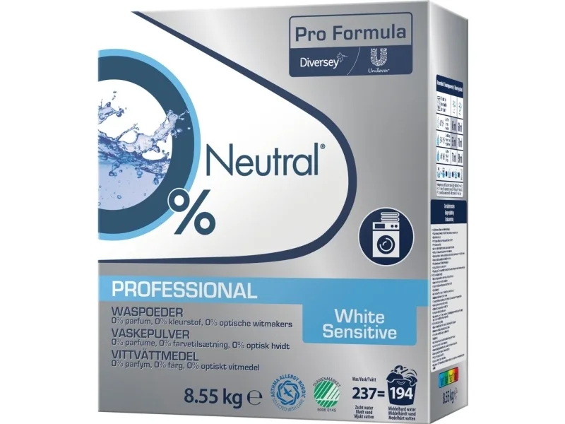 Pyykinpesujauhe, Neutral Professional, valkoinen, väritön ja hajusteeton, 8,55 kg