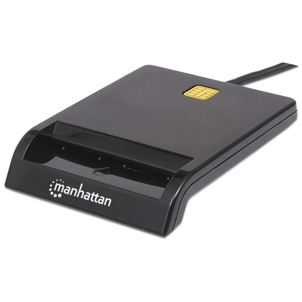 Manhattan USB-A Contact Smart Card Reader, 12 Mbps, Kitkatyyppi yhteensopiva, Ulkoinen, Windows tai Mac, Kaapeli 105cm, Musta, Kolmen vuoden takuu, Blisteri - SMART Card Reader - USB