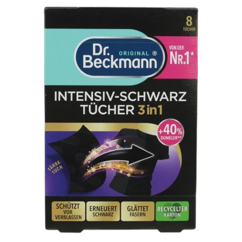 Dr. Beckmann 3-In-1 Intensive Black Mustien Vaatteiden Väriä Uudistavat Pyykkiliinat - 8 kpl
