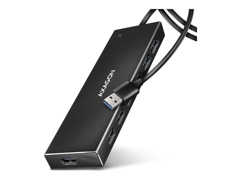 AXAGON SuperSpeed USB-A -litteä hubi 1 m kaapelilla USB hub - 7 porttia - USB 3.2 - Musta