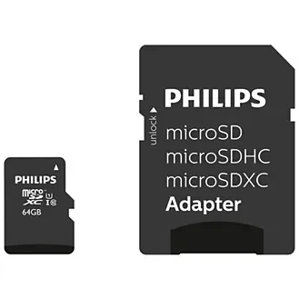 Philips 64 Gt MicroSDXC UHS-I U1 V10 A1 -muistikortti + SD-adapteri, musta