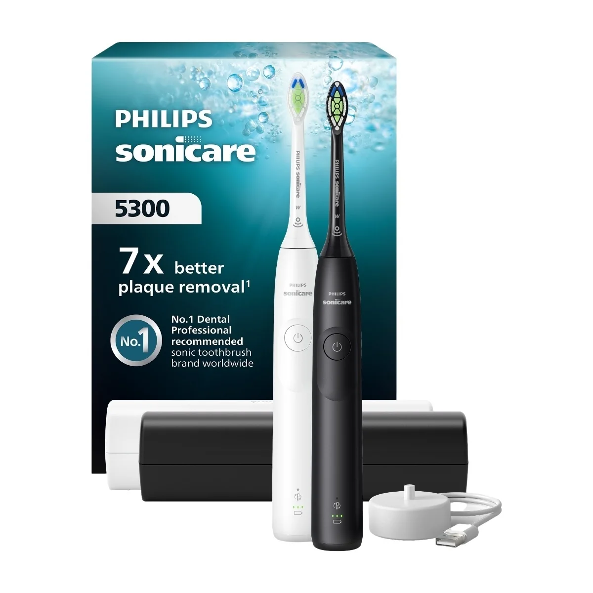 Philips Sonicare Series 5300 sähköhammasharja tuplapakkaus, musta/valkoinen