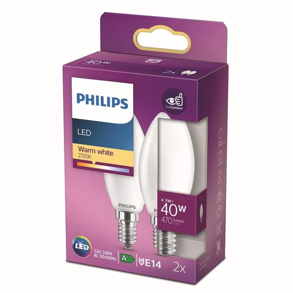 Philips Led E14 Kynttilä Frost 2.2w 470lm 2-pakkaus