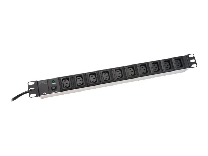 Digitus DN-95404, 10 AC-pistorasia(a), 250 V, 50 - 60 Hz, 10 A, 2500 W, musta
