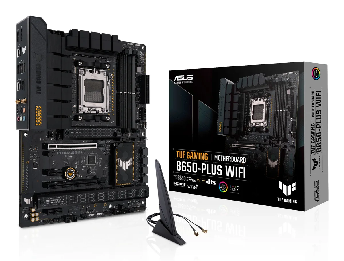 ASUS TUF Gaming B650-Plus WiFi - Emolevy - ATX - Socket AM5 - AMD B650 Chipset - USB 3.1 Gen 2, USB 3.2 Gen 2, USB-C 3.2 Gen2, USB-C 3.2 Gen 2x2, USB-C 3.2 Gen 1 - 2.5 Gigabit LAN, Wi-Fi 6, Bluetooth - sisäinen grafiikka (CPU tarvitaan) - HD-ääni (8-kanavainen)