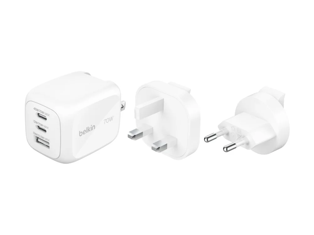 Belkin BoostCharge Pro 3-Port GaN Wall Charger 70W - Virtalähde, valkoinen