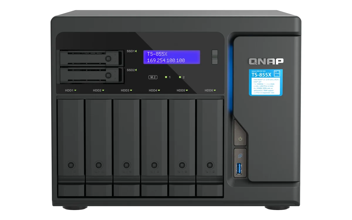 QNAP TS-855X-8G - Verkkotallennuspalvelin, Musta