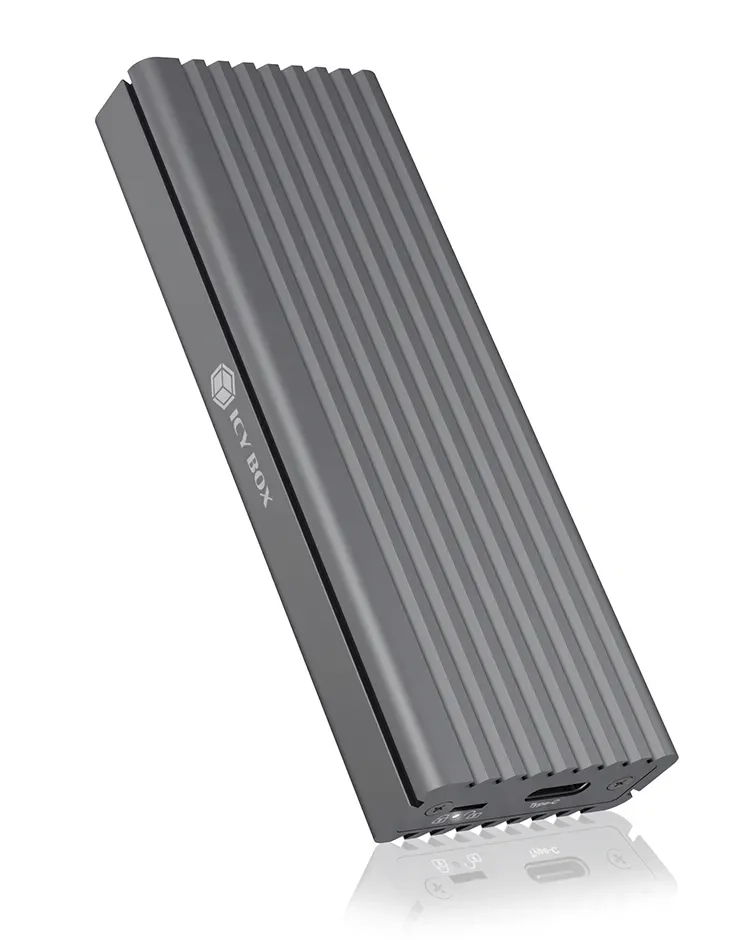 ICYBOX 60509 M.2 NVMe SSD -kotelo, 1-paikkainen, USB 3.2 Gen 2, USB-C, harmaa