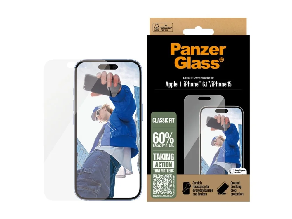 PanzerGlass ® Screen Protector iPhone 16 | 15 | Classic Fit, Apple, Apple - iPhone 16, Asennus kuivana, Naarmuuntumisenkestävä, Iskunkestävä, Läpinäkyvä, 1 kpl