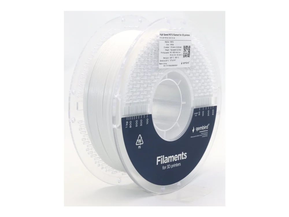 Gembird High Speed PETG (PET, PETT) - White - 1.75mm ø - 1 kg