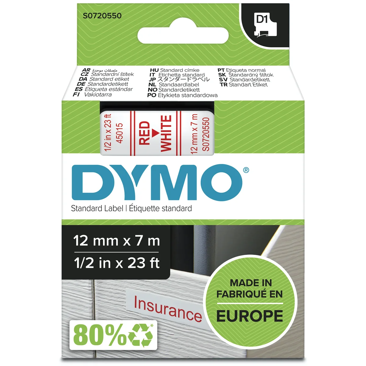 Tape D1 12mmx7m red/white