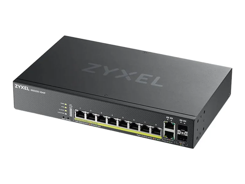 ZyXEL GS2220-10HP-EU0101F - Hallittava Layer 2 10-porttinen Gigabitin Ethernet Power over Ethernet -kytkin, Musta