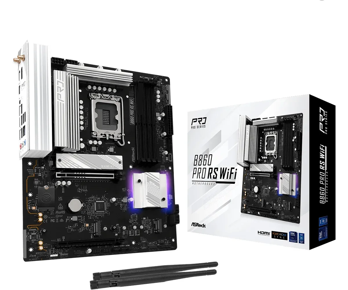 ASRock B860 Pro RS WiFi Emolevy - Intel B860 - Intel LGA1851 - DDR5 RAM - ATX