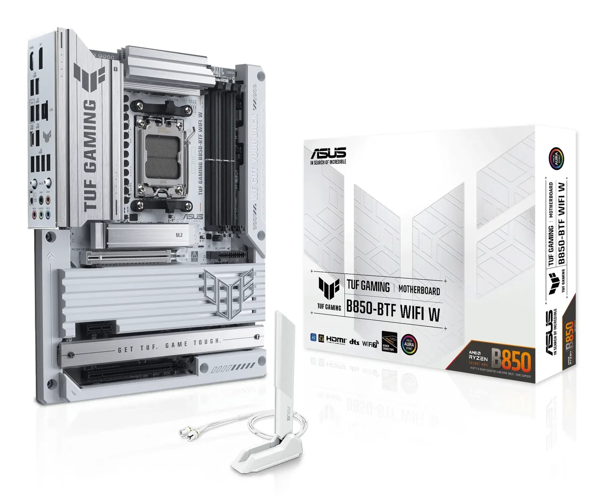 ASUS TUF GAMING B850-BTF WIFI WHITE Emolevy - AMD B850 - AMD AM5 - DDR5 RAM - ATX (BTF Standard)