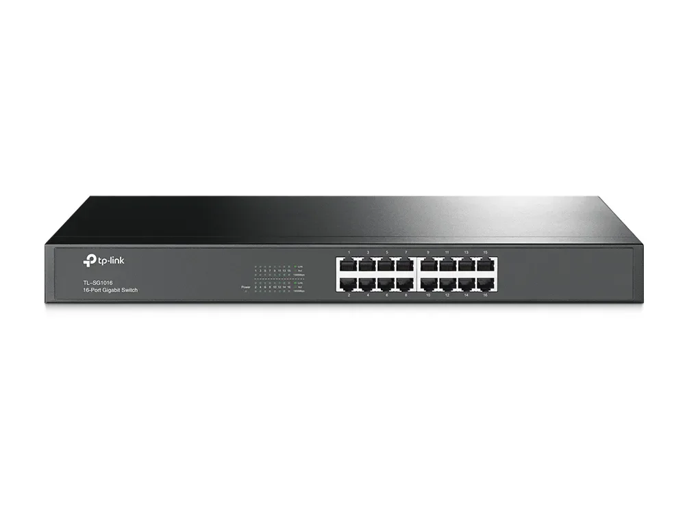 TP-Link TL-SG1016, Hallitsematon, Gigabit Ethernet (10/100/1000), Täysin kaksipuolinen, Telineasennus, 1U