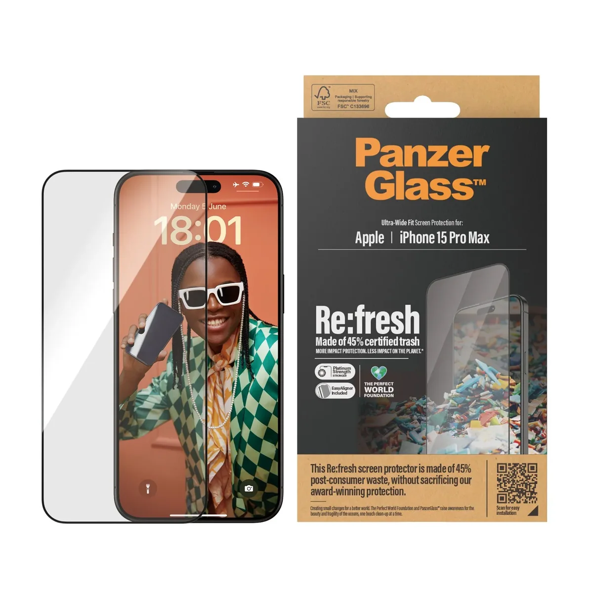 PanzerGlass Re:fresh Screen Protector iPhone 15 Pro Max | Ultra-Wide Fit w. EasyAligner
