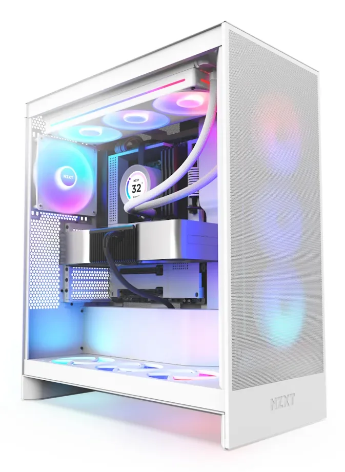 NZXT H7 Flow RGB -miditornikotelo ikkunalla, valkoinen