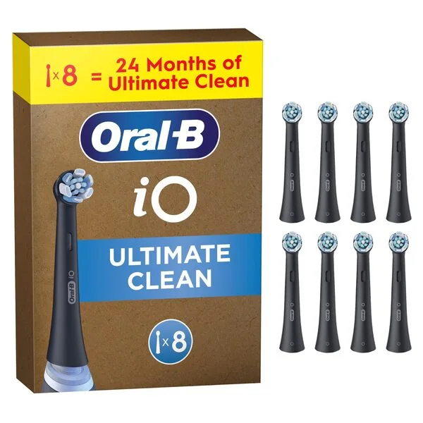 Hammasharjan päät iO Ultimate Clean musta, 8 kpl