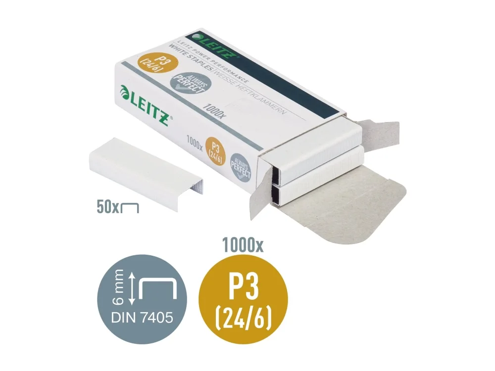 Staples Leitz 24/6 P3 valkoinen laatikko/1000 - (10 kpl)