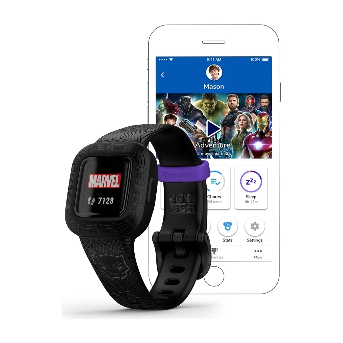 Garmin Vivofit Jr. 3, black Panther lasten aktiivisuusranneke