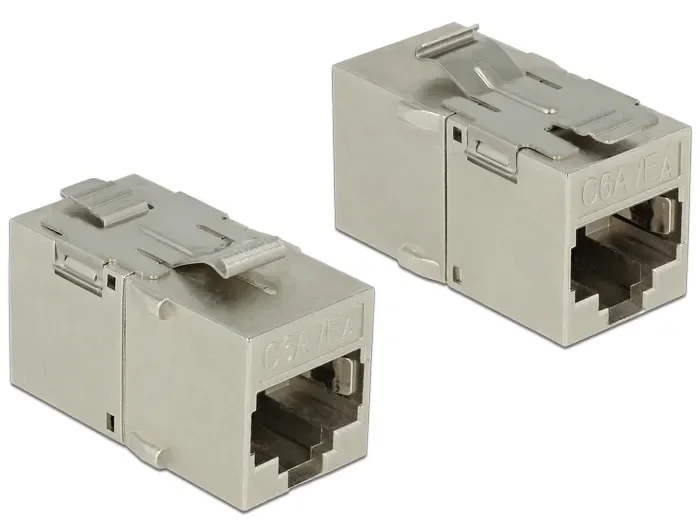 DELOCK RJ45 Cat.6A Suojattu jatkoliitin - Keystone-moduuli, Hopea