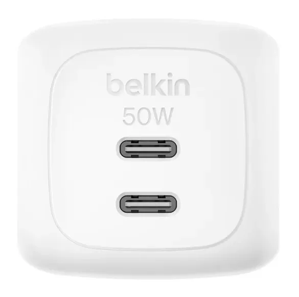 Belkin BoostCharge 50W Dual USB-C PD Wall Charger with PPS - White
