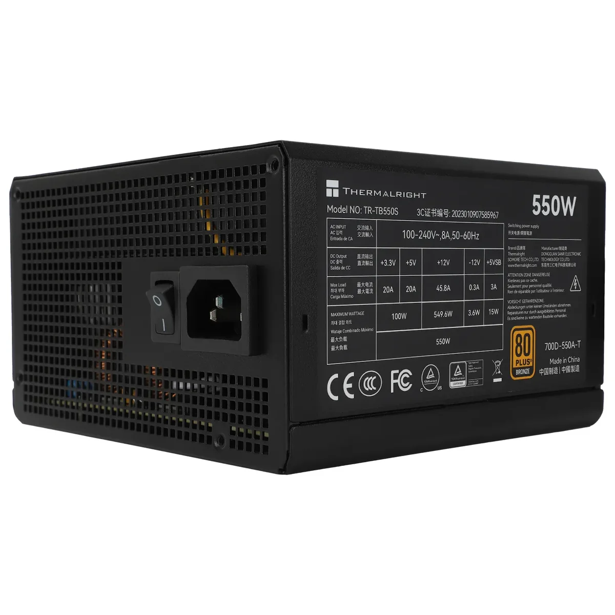 Thermalright TB S - Virtalähde - 550 Watt - 140 mm - ATX 3.0 - 80 Plus Pronssi sertifioitu